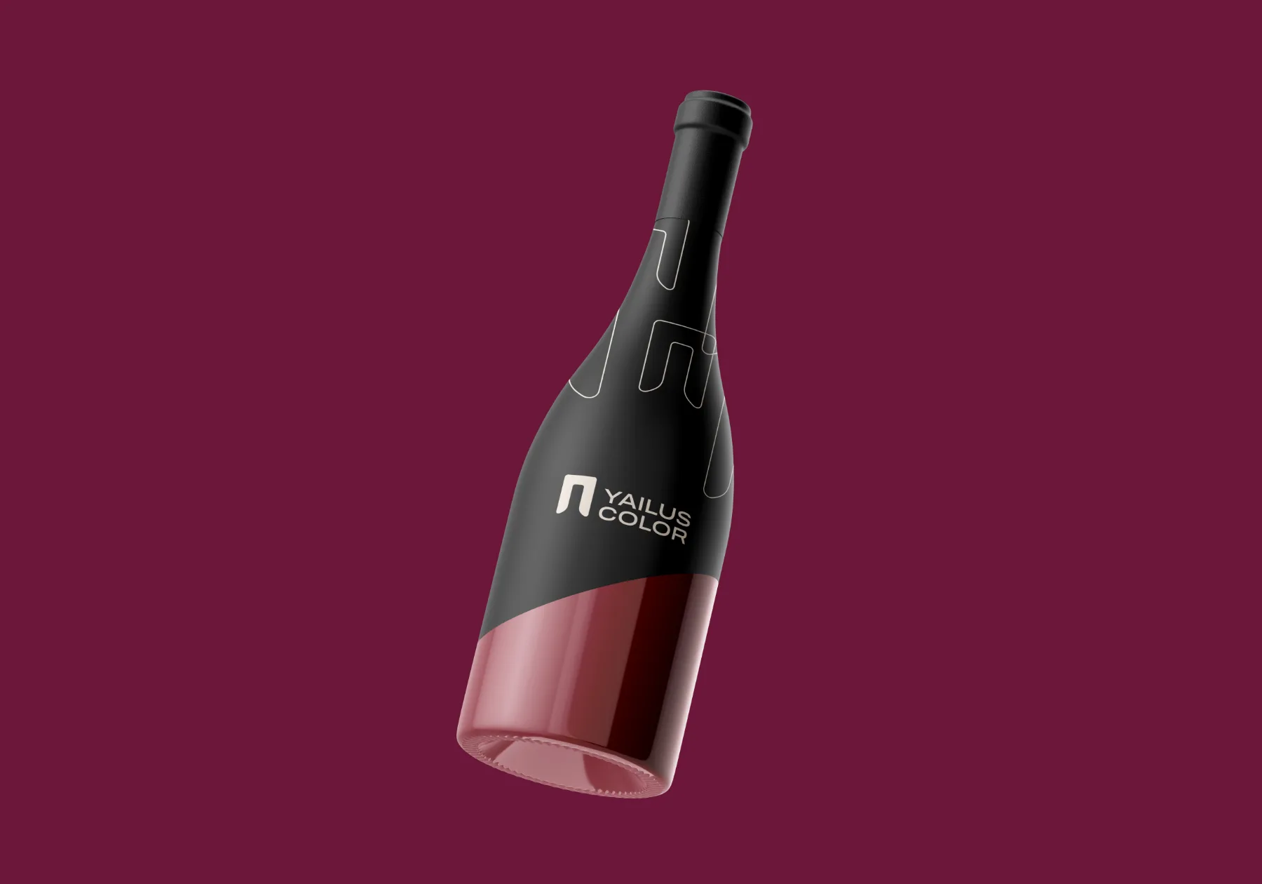 Botella oscura de Yailus Color con decoración de marca