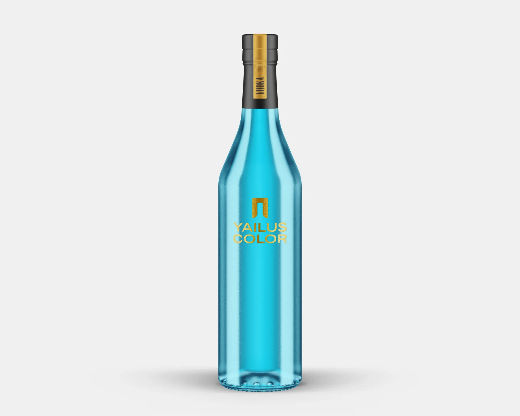 Botella azul con logotipo metalizado, ejemplo de hot stamping del catálogo original